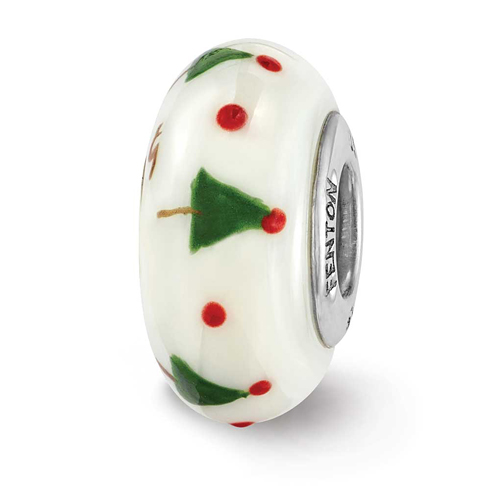 Sterling Silver Reflections Hand Painted Christmas Tree Glass Bead