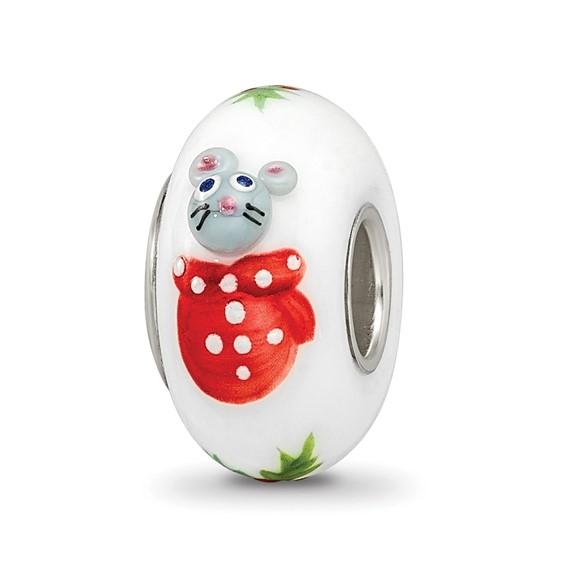 Sterling Silver Reflections Hand Painted Christmas Mouse Glass Bead