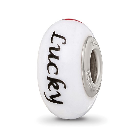 Sterling Silver Reflections White Hand Painted Lucky Suit Glass Bead