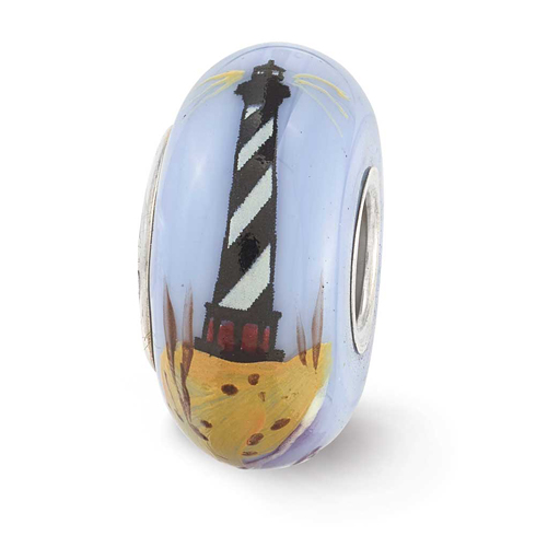 Sterling Silver Reflections Blue Hand Painted Lighthouse Glass Bead
