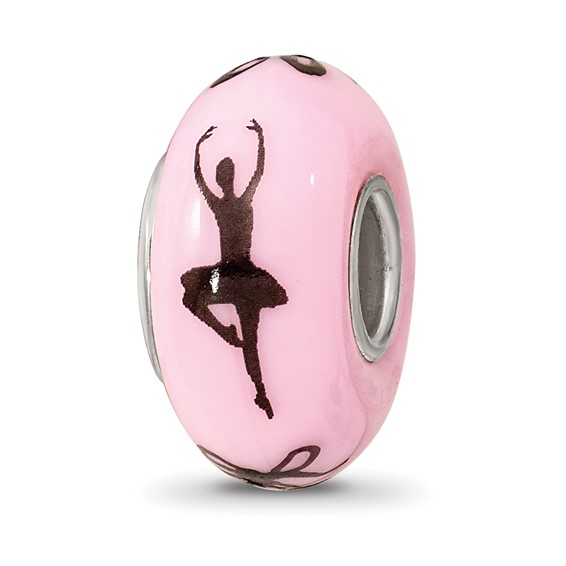 Sterling Silver Reflections Pink Hand Painted Ballerina Glass Bead