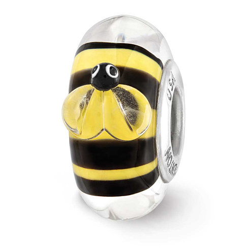 Sterling Silver Reflections Yellow and Black Bumblebee Glass Bead