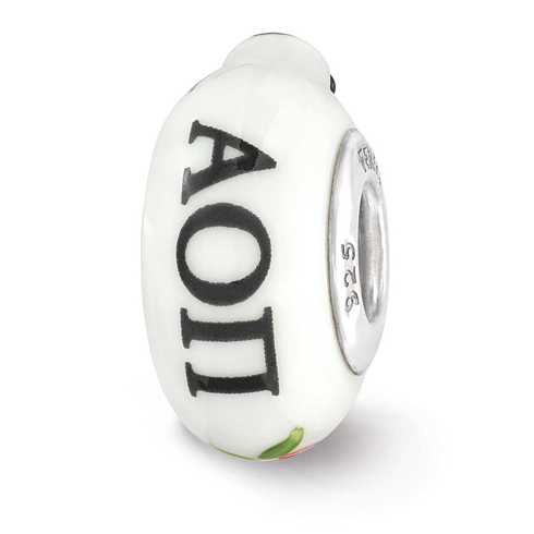 Sterling Silver Reflections Hand Painted Alpha Omicron Pi Glass Bead