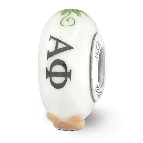 Sterling Silver Reflections White Hand Painted Alpha Phi Glass Bead
