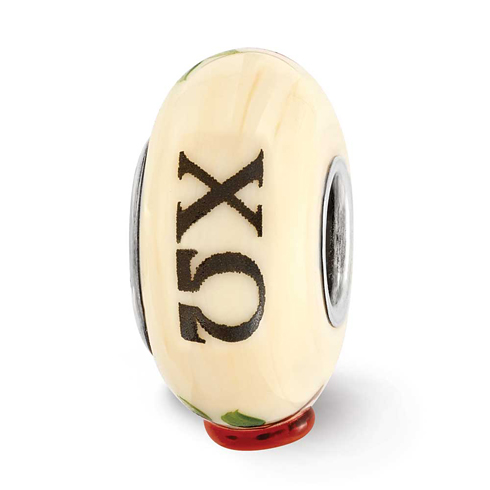 Sterling Silver Reflections Ivory Hand Painted Chi Omega Glass Bead