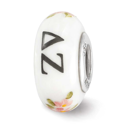 Sterling Silver Reflections White Hand Painted Delta Zeta Glass Bead