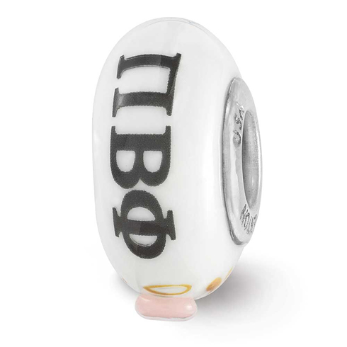 Sterling Silver Reflections White Hand Painted Pi Beta Phi Glass Bead