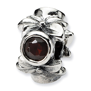 Sterling Silver Reflections Red Cubic Zirconia Floral Bead