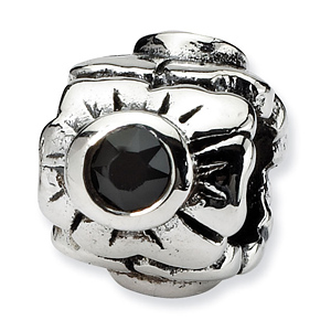 Sterling Silver Reflections Black CZ Antiqued Bead