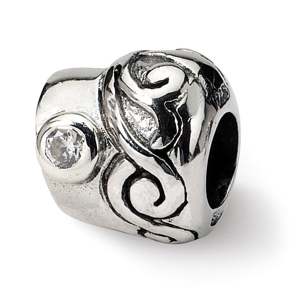 Sterling Silver Scroll Pattern Bead with CZ