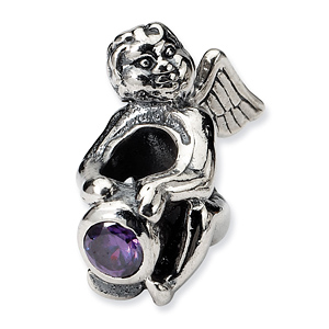 Sterling Silver Reflections February CZ Angel Bead