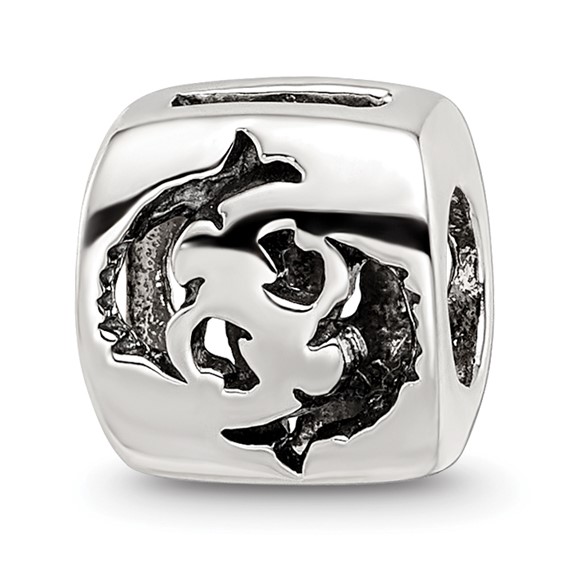 Sterling Silver Reflections Pisces Zodiac Antiqued Bead