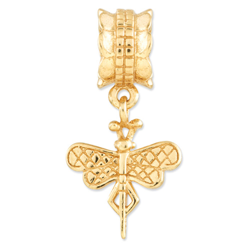 Gold-plated Sterling Silver Reflections Dragonfly Dangle Bead