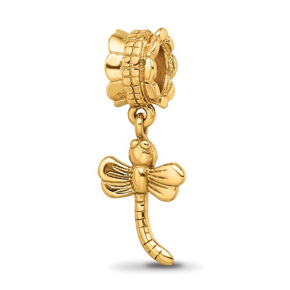  Gold-plated Sterling Silver Reflections Small Dragonfly Dangle Bead