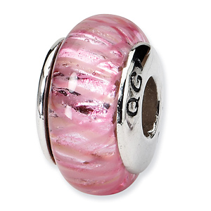 Sterling Silver Reflections Pink Shiny Hand-blown Glass Bead