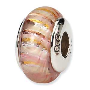 Sterling Silver Reflections Pink Rippled Hand-blown Glass Bead