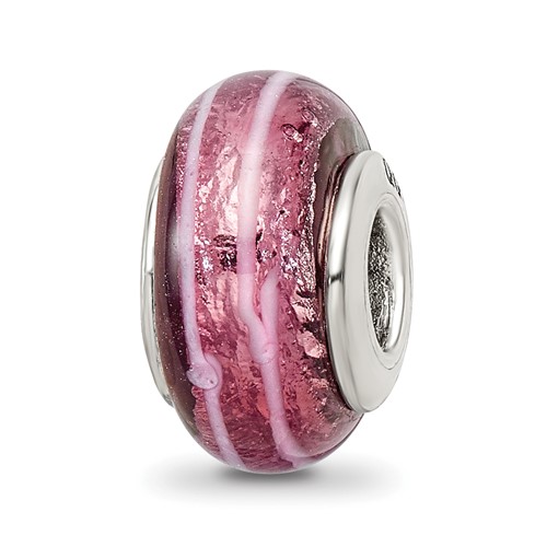Sterling Silver Reflections Dark Pink Hand-blown Glass Bead