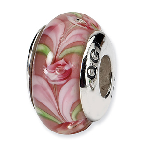 Sterling Silver Reflections Pink Heart Hand-blown Glass Bead
