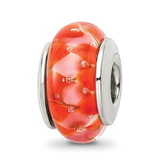 Sterling Silver Reflections Blood Orange Hand-blown Glass Bead
