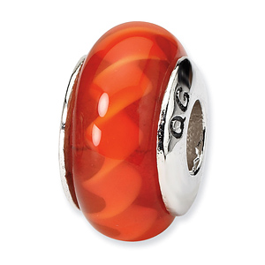 Sterling Silver Reflections Slender Orange Hand-blown Glass Bead