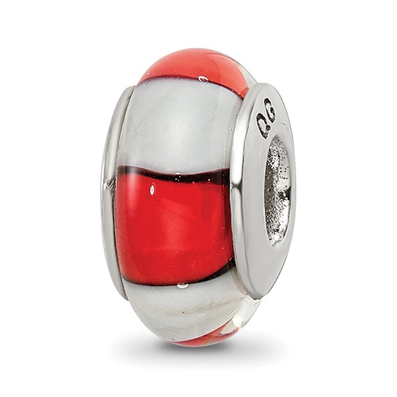 Sterling Silver Reflections Red White Hand-blown Glass Bead
