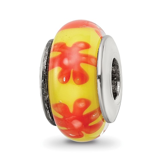 Sterling Silver Reflections Yellow Glass Bead with Orange Flowers