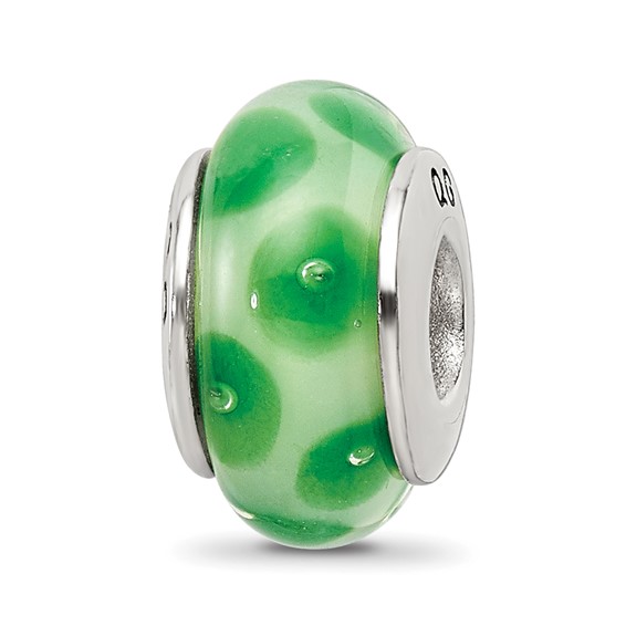 Sterling Silver Reflections Green Blob Hand-blown Glass Bead