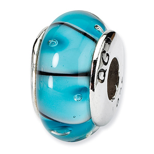 Sterling Silver Reflections Turquoise Blue Hand-blown Glass Bead