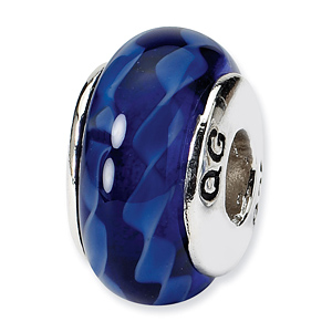 Sterling Silver Reflections Blue Swish Hand-blown Glass Bead