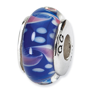 Sterling Silver Reflections Navy Blue Red Hand-blown Glass Bead
