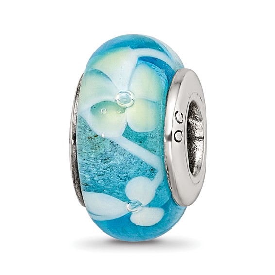 Sterling Silver Reflections Blue Pale Yellow Hand-blown Glass Bead