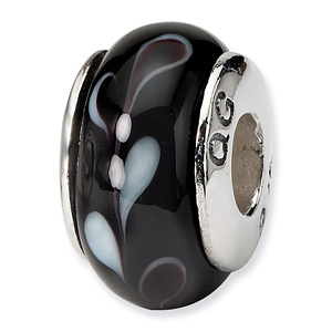 Sterling Silver Reflections Black Hand-blown Glass Bead
