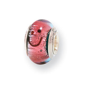 Sterling Silver Reflections Kids Pink Smiley Mur.Glass Bead