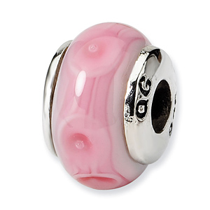 Sterling Silver Reflections Kids Pink Hand-blown Glass Bead