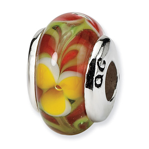 Sterling Silver Reflections Kids Red Hand-blown Glass Bead