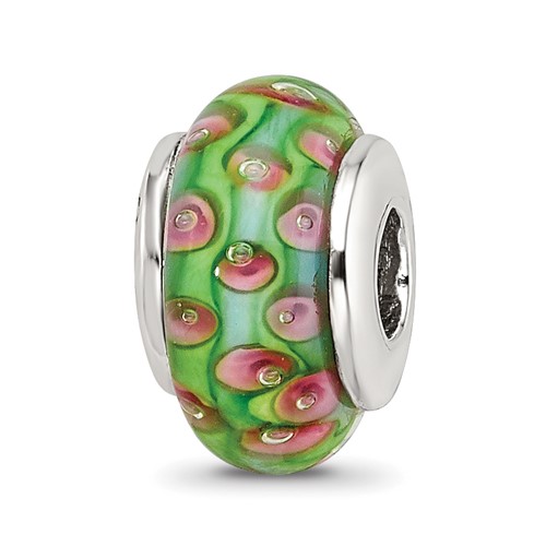 Sterling Silver Reflections Kids Blue Green Hand-blown Glass Bead
