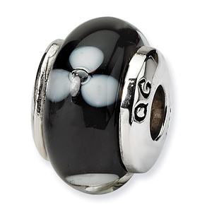 Sterling Silver Reflections Kids Black Hand-blown Glass Bead
