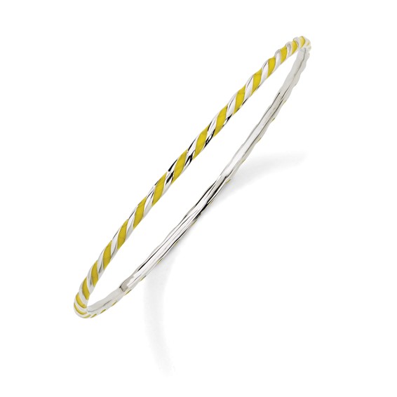 Sterling Silver Stackable Expressions Twisted Yellow Enamel Bangle