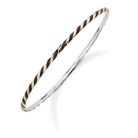 Sterling Silver Stackable Twisted Brown Enamel Bangle