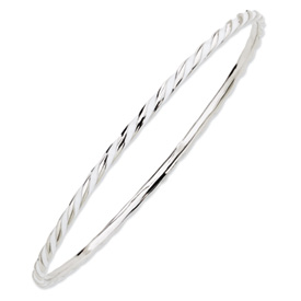 Sterling Silver Stackable Expressions Twisted White Enamel Bangle