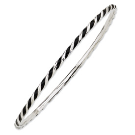 Sterling Silver Stackable Twisted Black Enamel Bangle