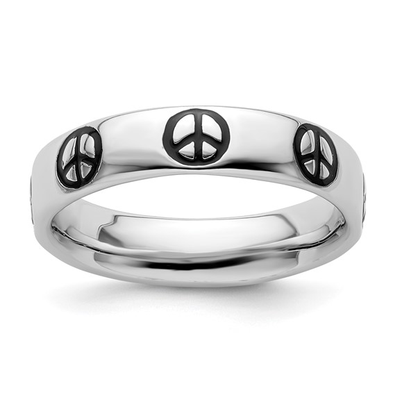 Sterling Silver Stackable Expressions Enameled Peace Sign Ring