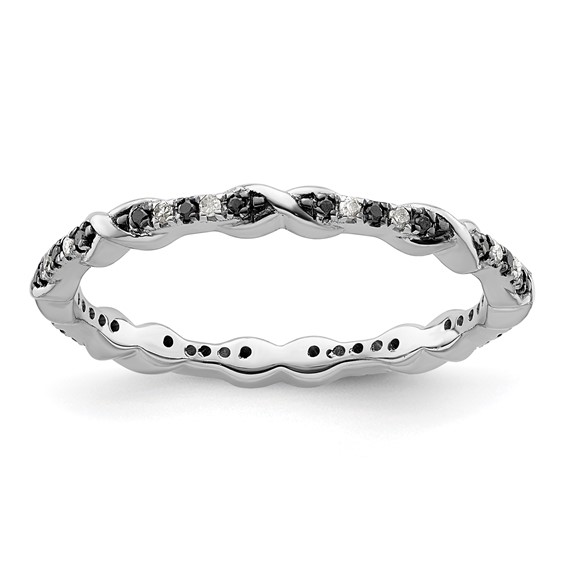 Sterling Silver Stackable 2.50 mm Ring with Black & White Diamonds QSK1048