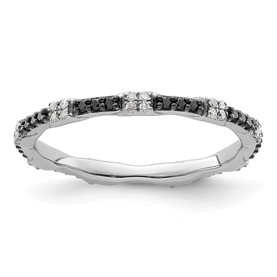 Sterling Silver 1/4 ct Black and White Diamond Stacking Ring