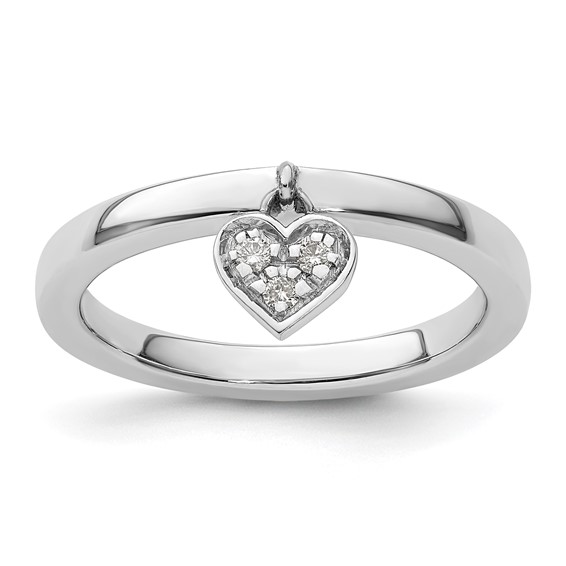 Sterling Silver Dangle Heart 1/20 ct Diamond Ring