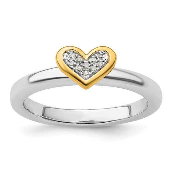 Sterling Silver Heart with 1/20 ct Diamond and Vermeil Ring