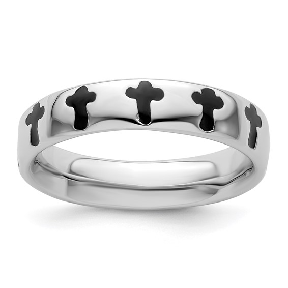 Sterling Silver Stackable Expressions Enameled Cross Ring