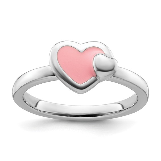 Sterling Silver Stackable Expressions Pink Enameled Heart Ring