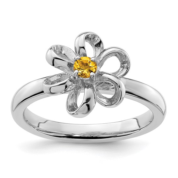 Sterling Silver Stackable Expressions 1/10 ct Citrine Flower Ring
