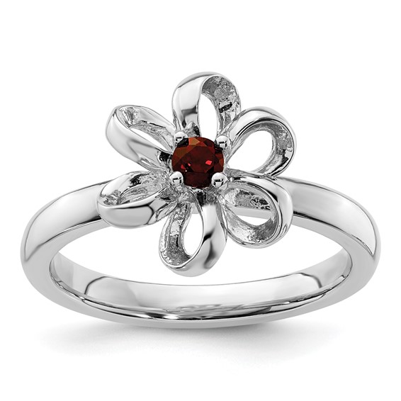 Sterling Silver Stackable Expressions Garnet Flower Ring